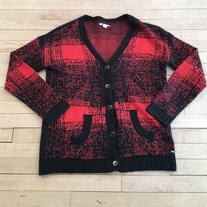 Volcom Red and Black Women's Cardigan Sweater